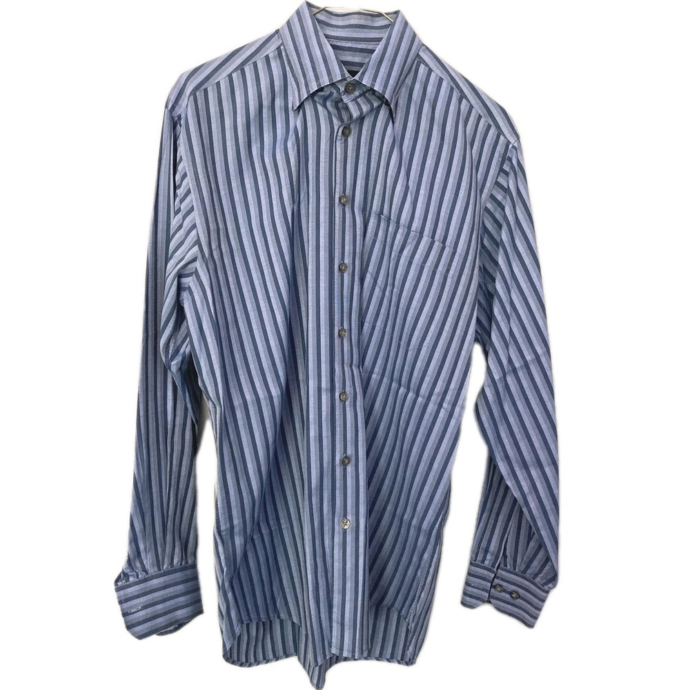 Scott Barber Shirt Mens M Blue Striped Dress Long Sleeve Button Front Cotton
